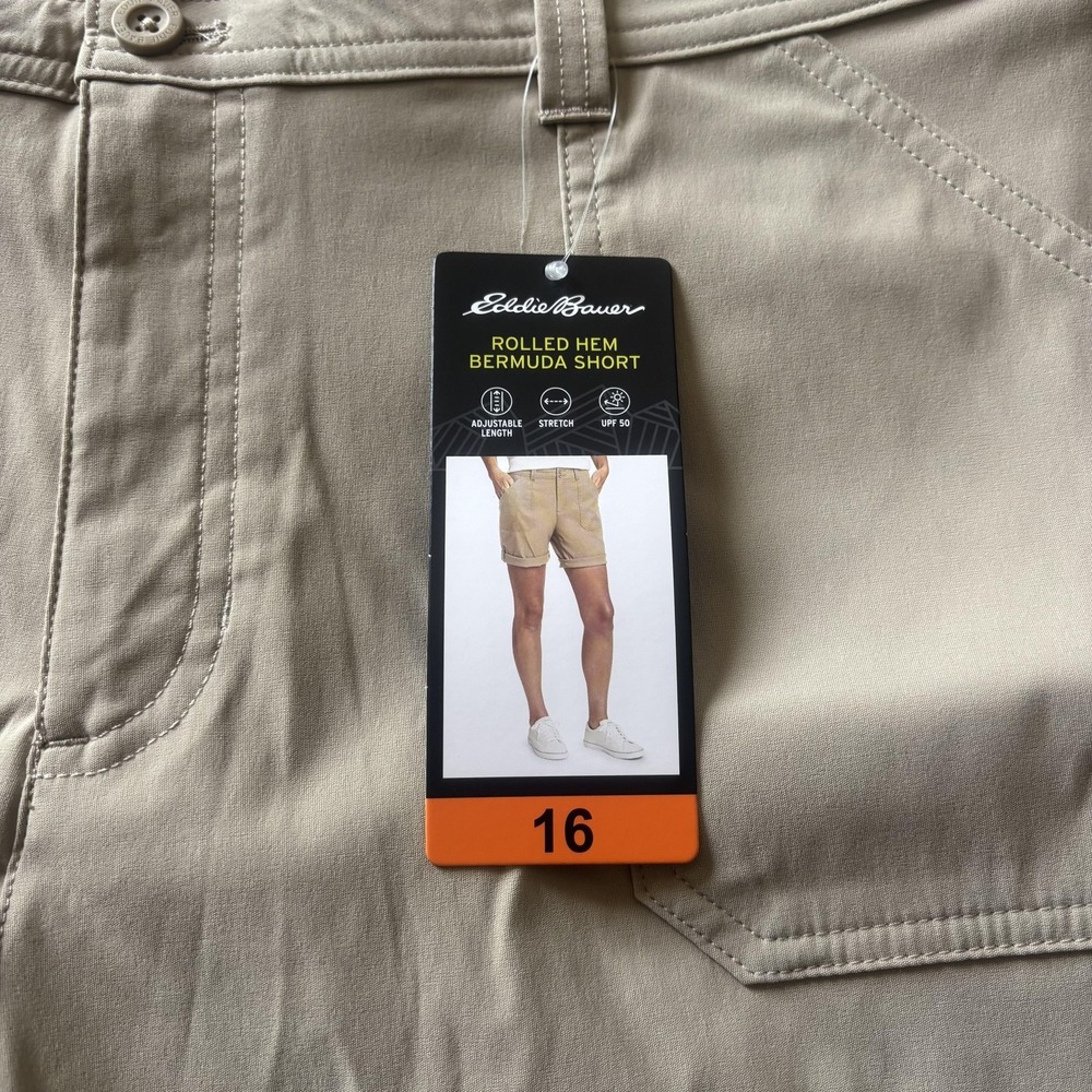 Eddie Bauer Shorts Womens 16 Brown Rolled Hem Bermuda Stretch UPF 50 Hiking - Picture 2 of 7